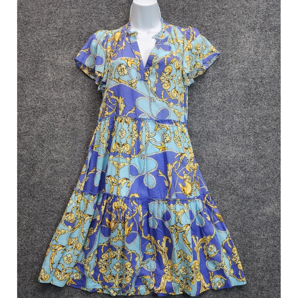 Anthropologie Womens Mediterranean Baroque Rope Print Boho Tiered Mini Dress XS